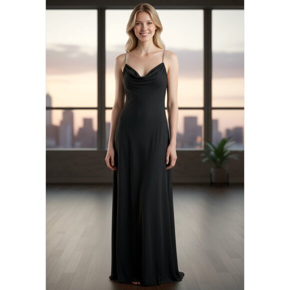 Vintage Dave & Johnny by Laura Ryner Black Draped Back Formal Dress Size 9/10 - Picture 1 of 6